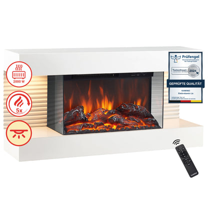 KAMINIO Elektrokamin LIZ - mit Heizung, 3D-Flammeneffekt Weiss