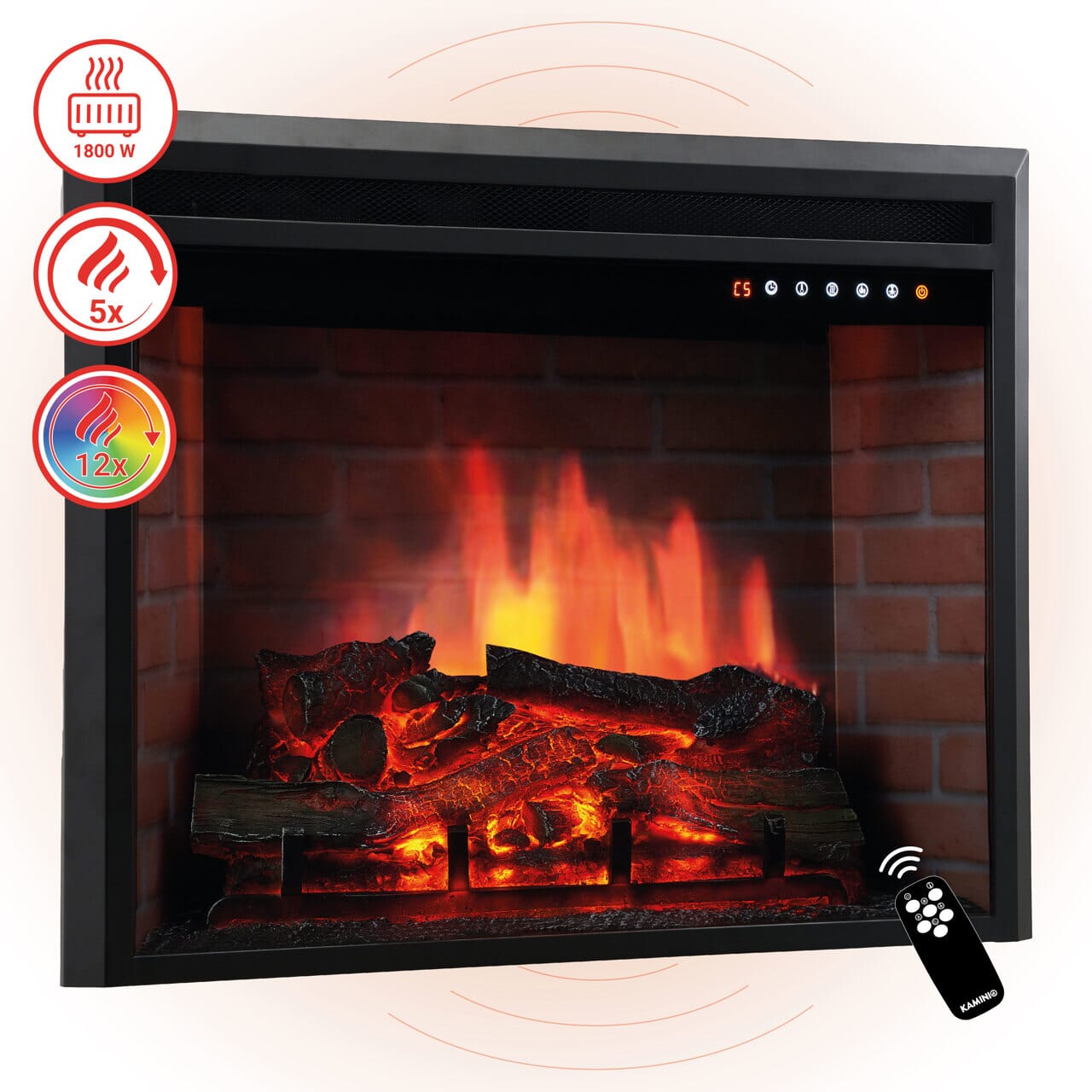 Kamineinsatz/Einbaukamin Luca 30 Zoll 900/1800 Watt Schwarz