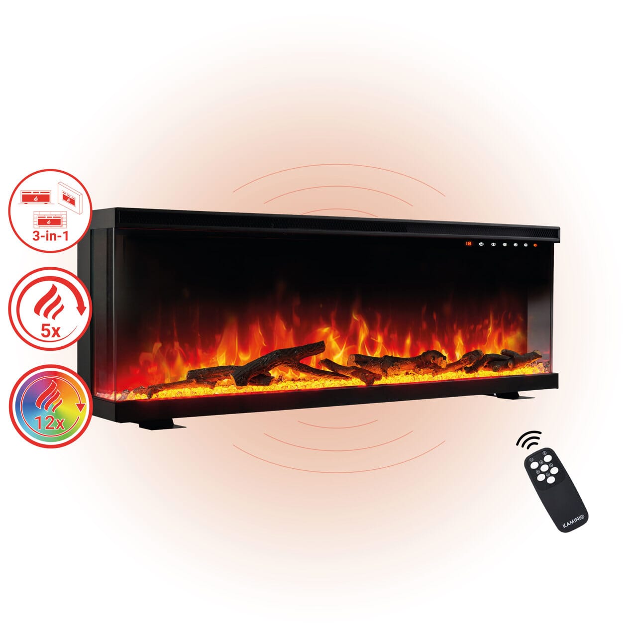 KAMINIO 3-in-1 Elektrokamin LEA - Panoramaview 42 Zoll Schwarz