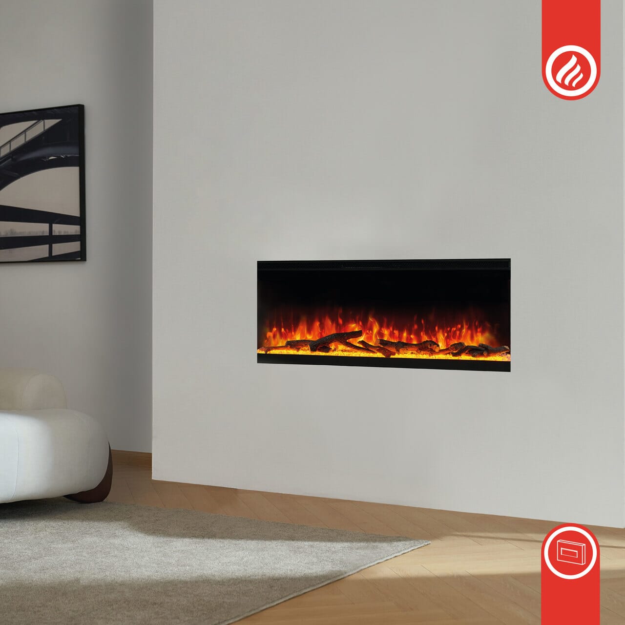 KAMINIO 3-in-1 Elektrokamin LEA - Panoramaview 50 Zoll Schwarz