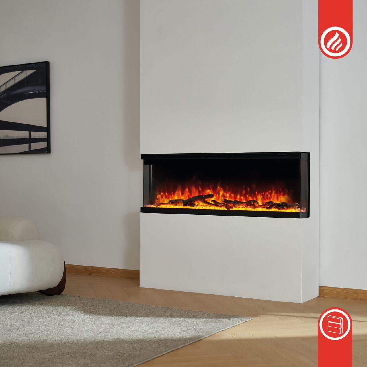 KAMINIO 3-in-1 Elektrokamin LEA - Panoramaview 42 Zoll Schwarz