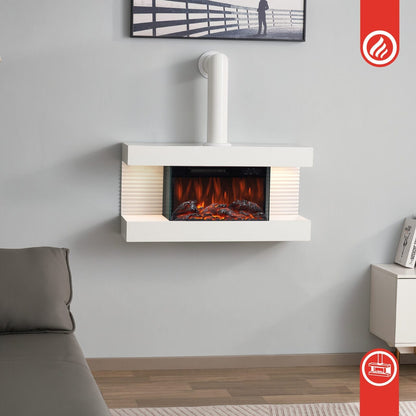 KAMINIO Elektrokamin LIZ mit Ofenrohr - Elektrischer Wandkamin mit Heizung Weiss