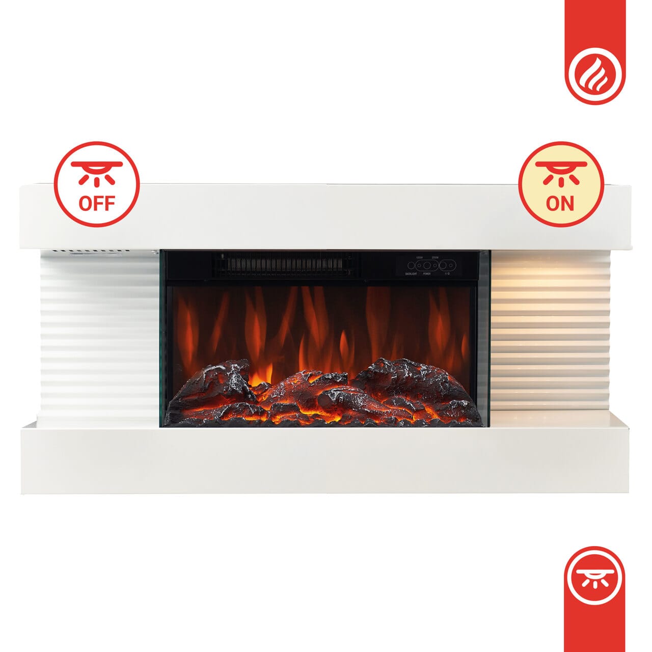 KAMINIO Elektrokamin LIZ - mit Heizung, 3D-Flammeneffekt Weiss