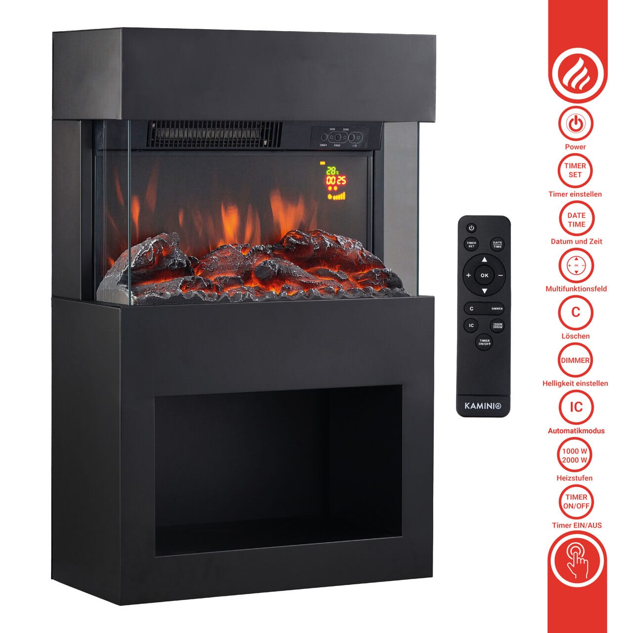 Elektrischer Kaminofen Henri 1000/2000 Watt Schwarz