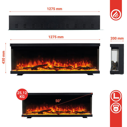 KAMINIO 3-in-1 Elektrokamin LEA - Panoramaview 50 Zoll Schwarz