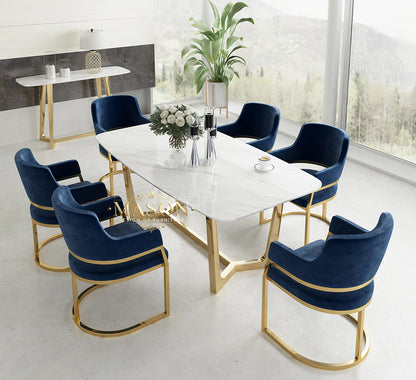 Design Esstisch Set mit 6 Stühlen Gold Metall