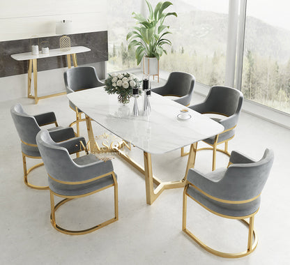 Design Esstisch Set mit 6 Stühlen Gold Metall