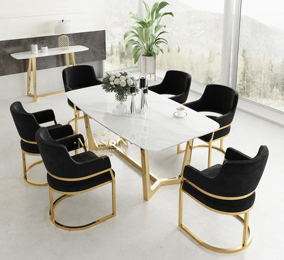 Design Esstisch Set mit 6 Stühlen Gold Metall