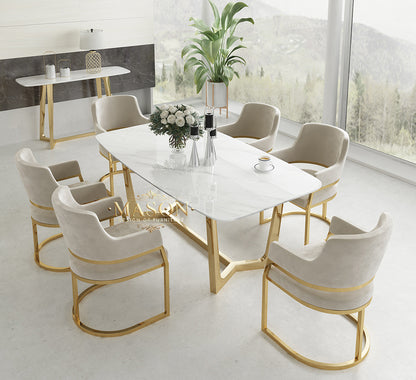 Design Esstisch Set mit 6 Stühlen Gold Metall
