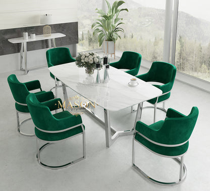 Design Esstisch Set mit 6 Stühlen Silber Metall