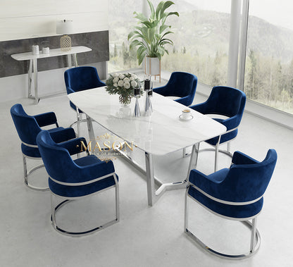 Design Esstisch Set mit 6 Stühlen Silber Metall