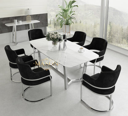 Design Esstisch Set mit 6 Stühlen Silber Metall