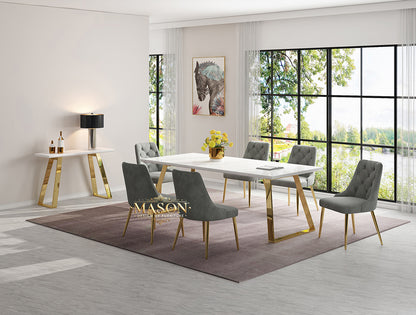 Design Esstisch Set mit 6 Stühlen Gold Weiss