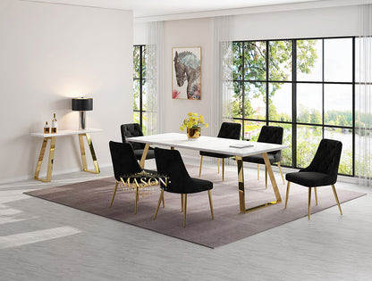 Design Esstisch Set mit 6 Stühlen Gold Weiss