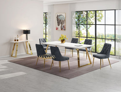 Design Esstisch Set mit 6 Stühlen Gold Weiss