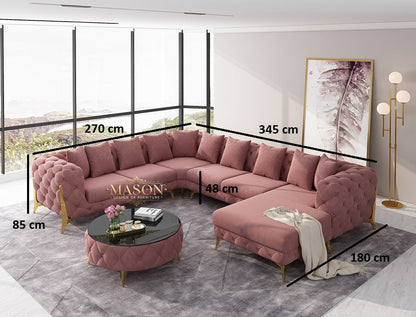Luxus Sofa Wohnlandschaft U-Form Samt Altrosa