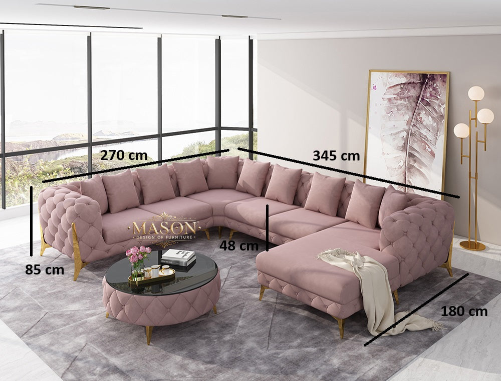 Luxus Sofa Wohnlandschaft U-Form Pastellrosa Samt