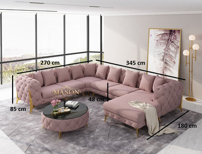 Luxus Sofa Wohnlandschaft U-Form Pastellrosa Samt