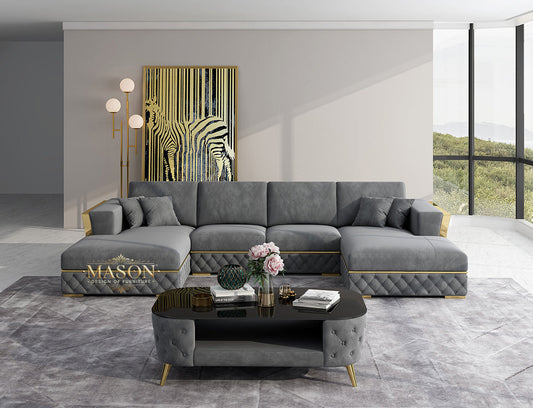 Luxus Sofa Loft Style U-Form Samt Grau