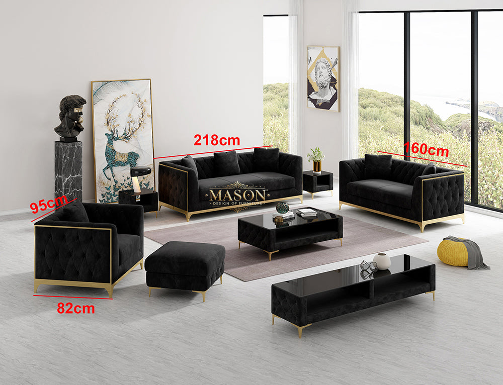 Designer 3er Sofa Set Claire Gold Gestell aus Samt