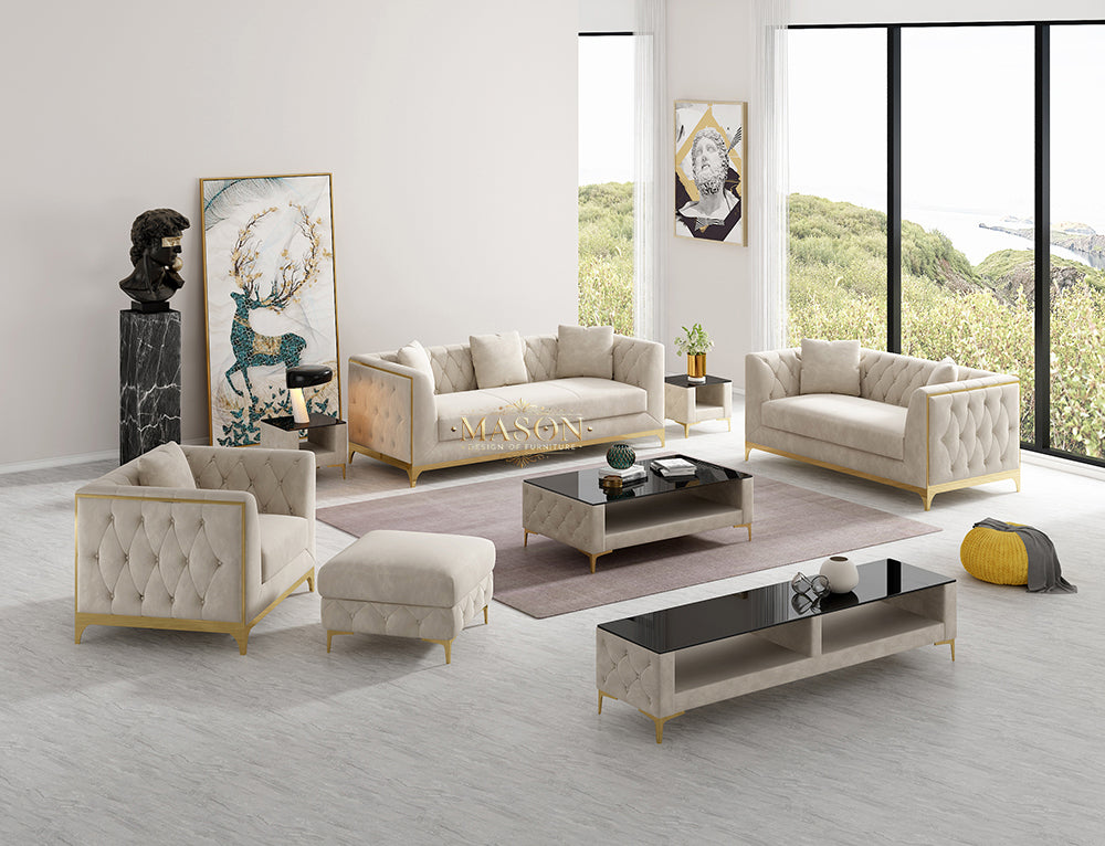 Designer 3er Sofa Set Claire Gold Gestell aus Samt