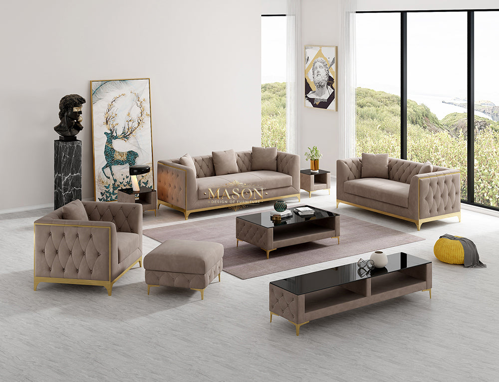 Designer 3er Sofa Set Claire Gold Gestell aus Samt