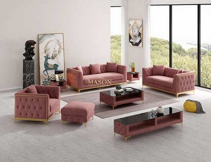 Designer 3er Sofa Set Claire Gold Gestell aus Samt