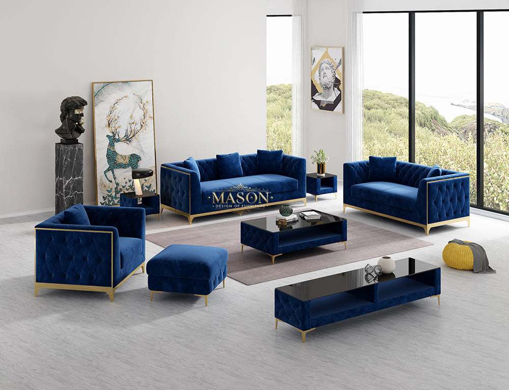 Designer 3er Sofa Set Claire Gold Gestell aus Samt