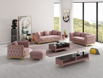 Designer 3er Sofa Set Claire Gold Gestell aus Samt