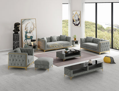 Designer 3er Sofa Set Claire Gold Gestell aus Samt