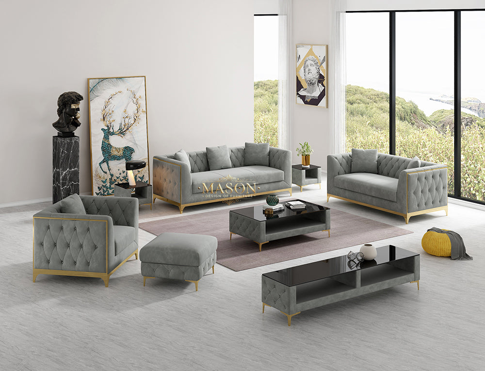 Designer 3er Sofa Set Claire Gold Gestell aus Samt