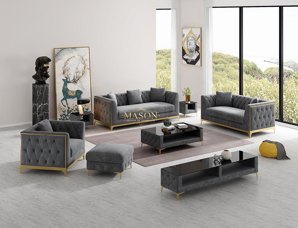 Designer 3er Sofa Set Claire Gold Gestell aus Samt