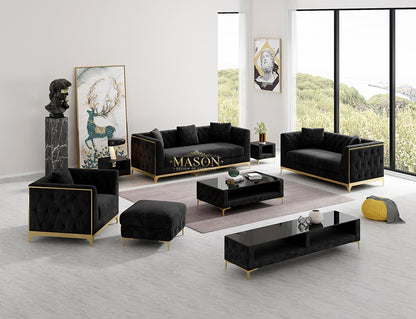 Designer 3er Sofa Set Claire Gold Gestell aus Samt