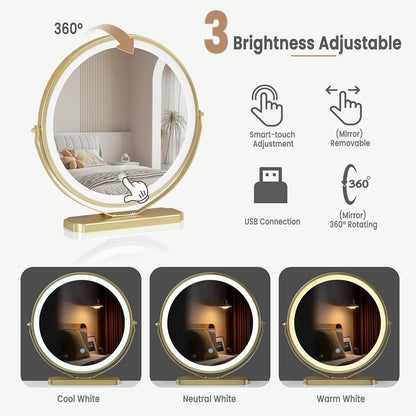 Schminktisch mit LED Samthocker, 3 Schubladen, Weiss Gold Grau