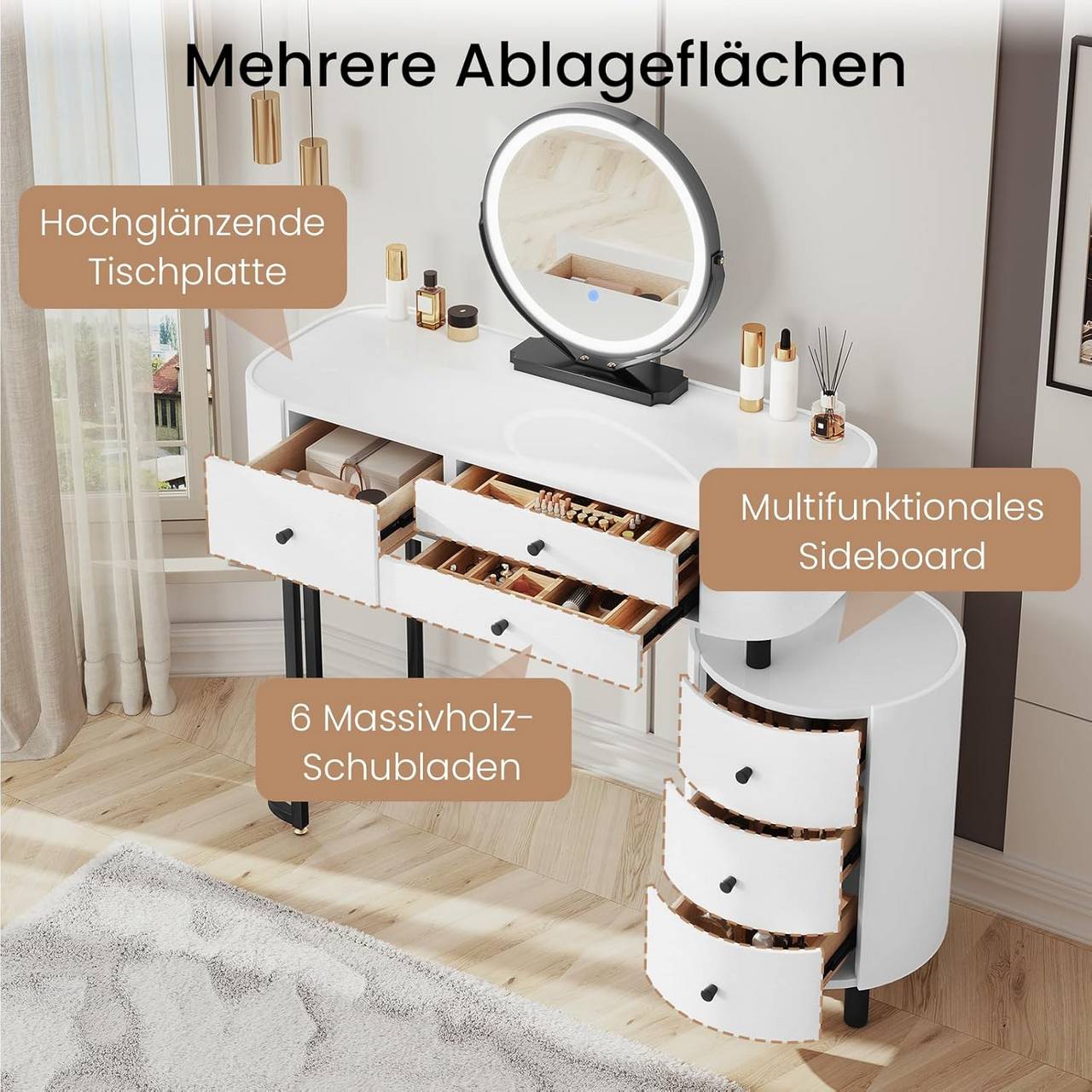 Schminktisch mit LED und Spiegel Weiss