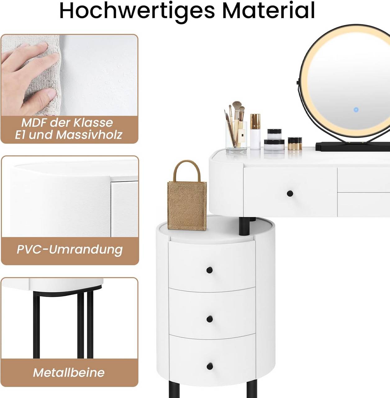 Schminktisch mit LED und Spiegel Weiss