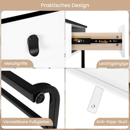 Schminktisch mit LED, Spiegel, 2 Schubladen, Seitenschrank Weiss Schwarz