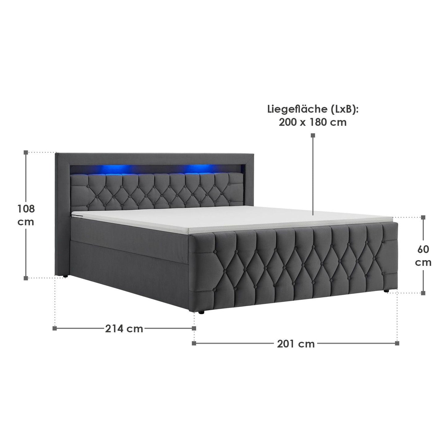 Boxspringbett 180x200 cm - Grau