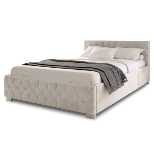 LED Polsterbett 140x200 cm Bettkasten Beige