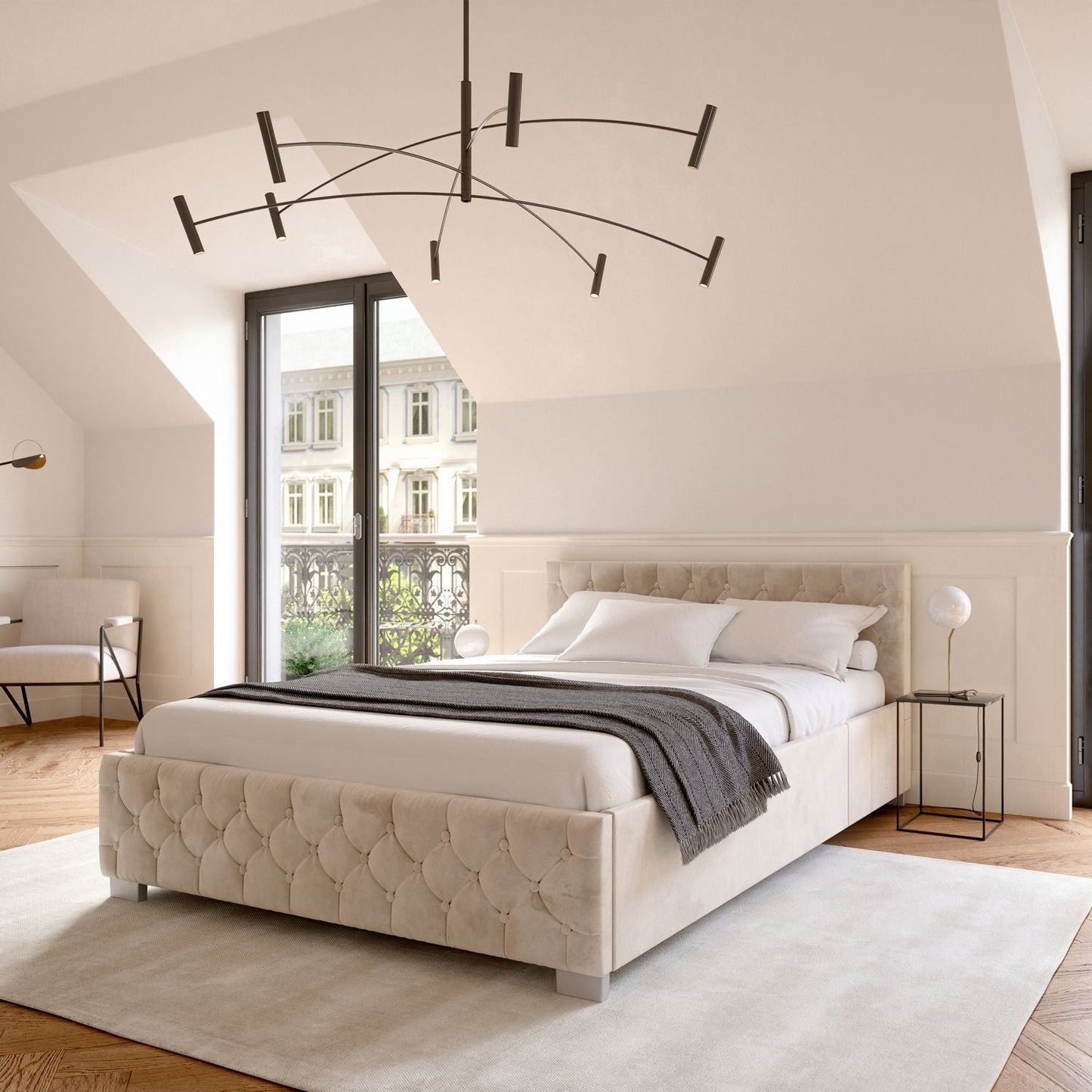 LED Polsterbett 140x200 cm Bettkasten Beige