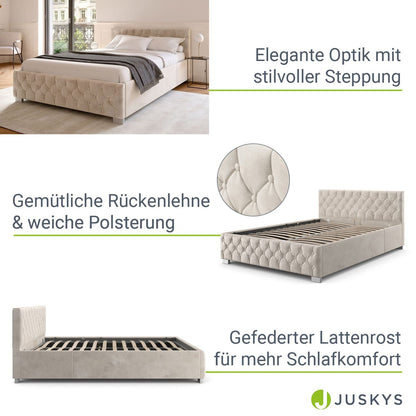 LED Polsterbett 120x200 cm Bettkasten Beige