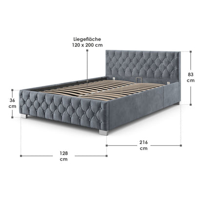 LED Polsterbett 120x200 cm Bettkasten Grau