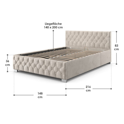 LED Polsterbett 140x200 cm Bettkasten Beige