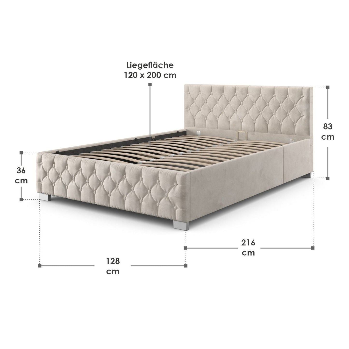 LED Polsterbett 120x200 cm Bettkasten Beige