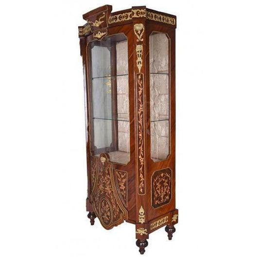 XXL VITRINE BAROCK VITRINENSCHRANK ANTIK INTARSIEN SCHRANK GLASVITRINE 190CM - Palo24
