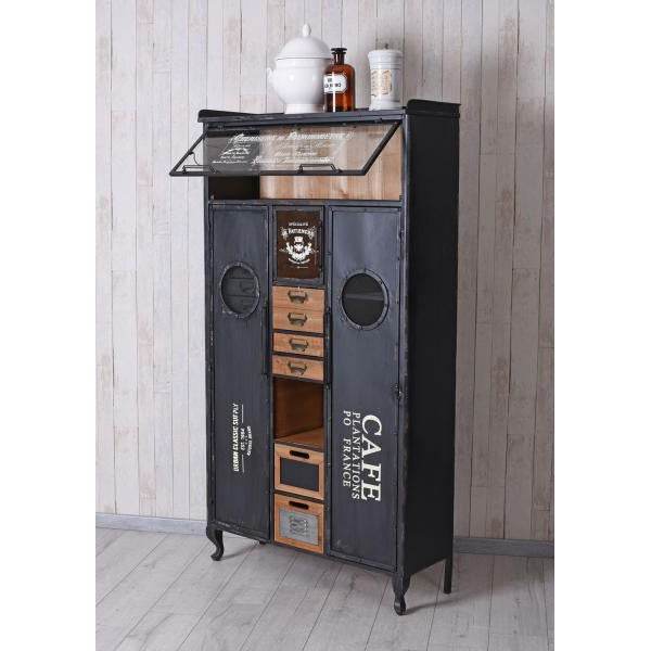 VITRINENSCHRANK LOFT SCHUBLADENSCHRANK METALLSCHRANK VITRINE INDUSTRIAL KOMMODE - Palo24