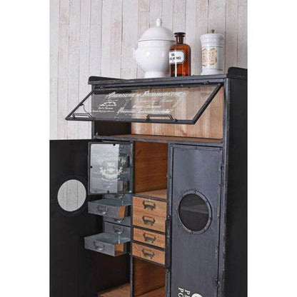 VITRINENSCHRANK LOFT SCHUBLADENSCHRANK METALLSCHRANK VITRINE INDUSTRIAL KOMMODE - Palo24