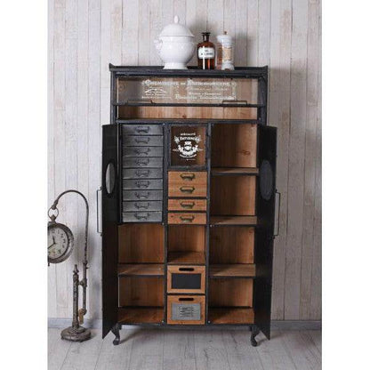 VITRINENSCHRANK LOFT SCHUBLADENSCHRANK METALLSCHRANK VITRINE INDUSTRIAL KOMMODE - Palo24