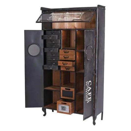 VITRINENSCHRANK LOFT SCHUBLADENSCHRANK METALLSCHRANK VITRINE INDUSTRIAL KOMMODE - Palo24