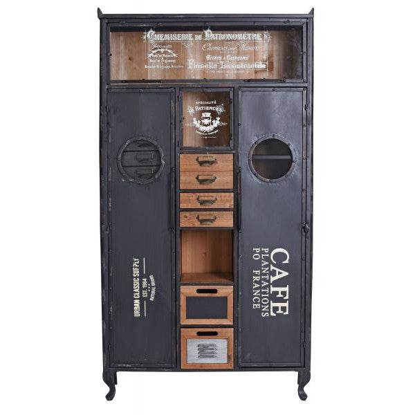 VITRINENSCHRANK LOFT SCHUBLADENSCHRANK METALLSCHRANK VITRINE INDUSTRIAL KOMMODE - Palo24